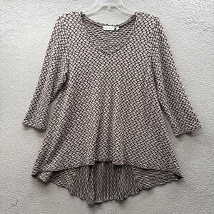 Habitat Casual Pucker Tunic Top Taupe Black Pebble Print Women's Size Medium